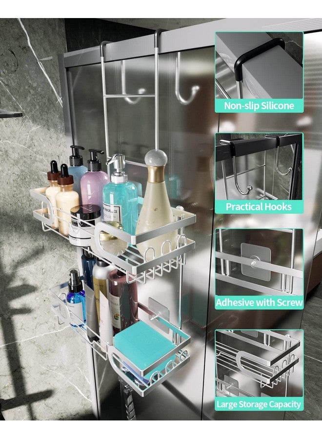 HapiRm HapiRm Shower Caddy over Door- Hanging Shower Organizer with 14 Hooks and Soap Holder, Rustproof & Waterproof Stainless Steel Bathroom Caddy - Silver  - Image 3
