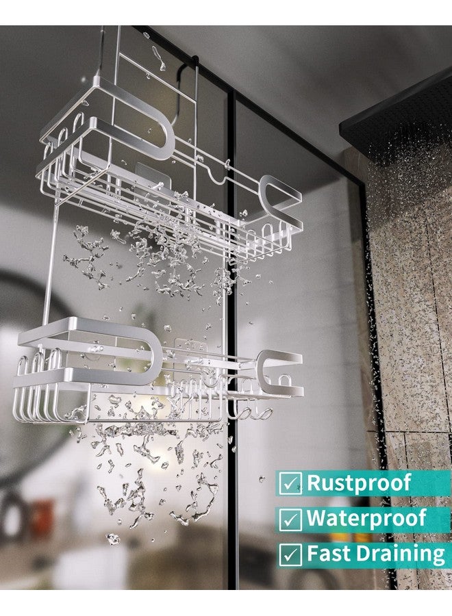 HapiRm HapiRm Shower Caddy over Door- Hanging Shower Organizer with 14 Hooks and Soap Holder, Rustproof & Waterproof Stainless Steel Bathroom Caddy - Silver  - Image 2