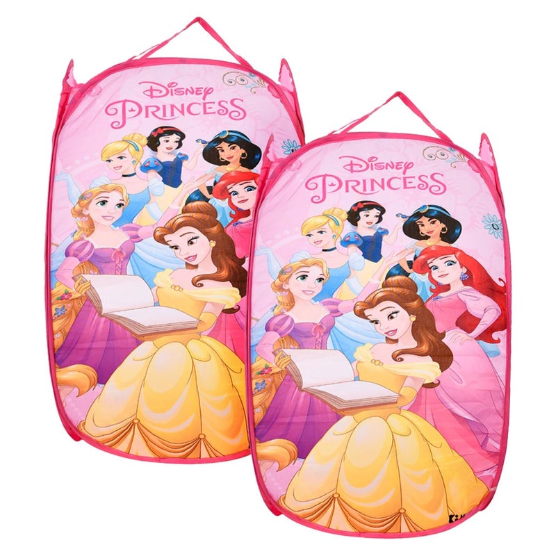 Kuber Industries Disney Princess Laundry Basket For Clothes|Foldable Pop-Up Laundry Bag|Netted Lightweight Toys Organizer|Reinforced Handles "30"LTR|Pack of 2 (Baby Pink) - Image 1