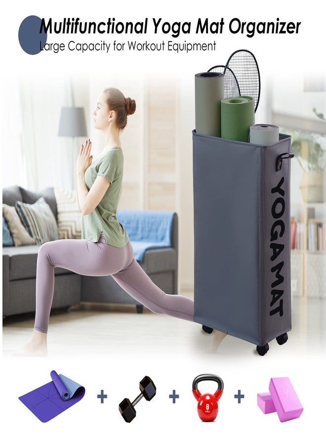 Caroeas 22 inches Yoga Mat Storage Basket, Large Yoga Mat Holder Accessories, Home Gym Equipment Storage Yoga Mats, Women Men Workout Equipment Organization with 4 Wheels, Dark Gray - Image 2
