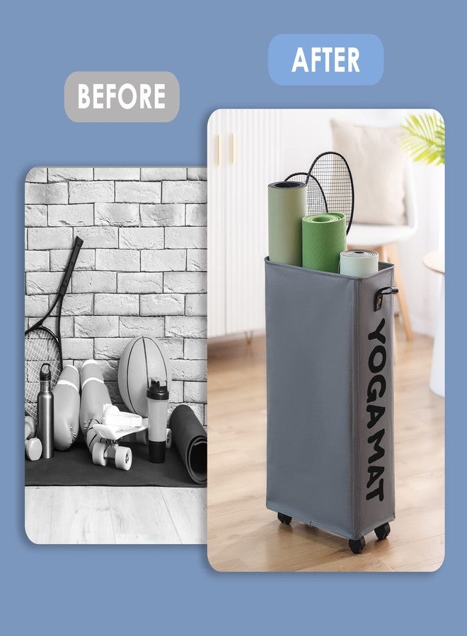 Caroeas 22 inches Yoga Mat Storage Basket, Large Yoga Mat Holder Accessories, Home Gym Equipment Storage Yoga Mats, Women Men Workout Equipment Organization with 4 Wheels, Dark Gray - Image 5
