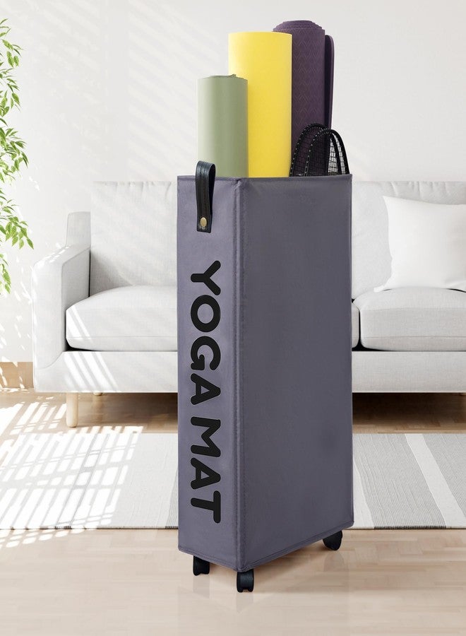 Caroeas 22 inches Yoga Mat Storage Basket, Large Yoga Mat Holder Accessories, Home Gym Equipment Storage Yoga Mats, Women Men Workout Equipment Organization with 4 Wheels, Dark Gray - Image 1