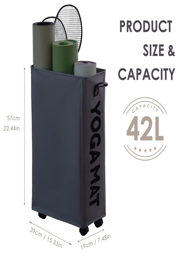 Caroeas 22 inches Yoga Mat Storage Basket, Large Yoga Mat Holder Accessories, Home Gym Equipment Storage Yoga Mats, Women Men Workout Equipment Organization with 4 Wheels, Dark Gray - Image 4