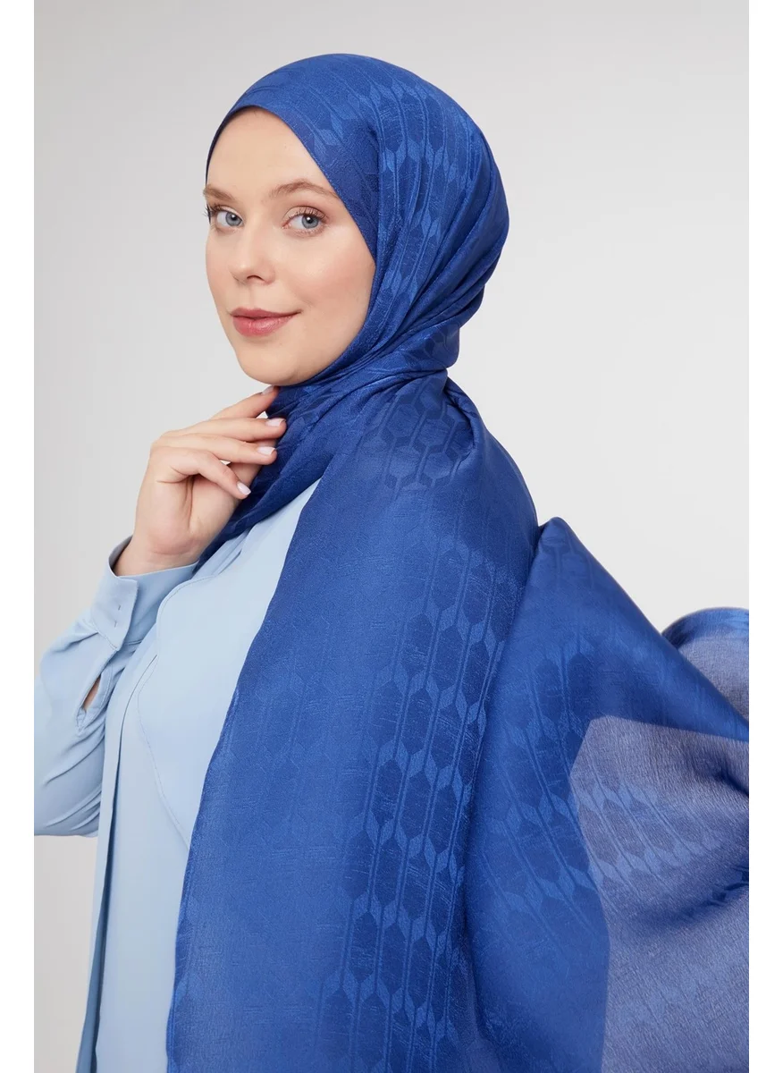 Levidor Denim Blue Geometric Pattern Jacquard Janjan Shawl