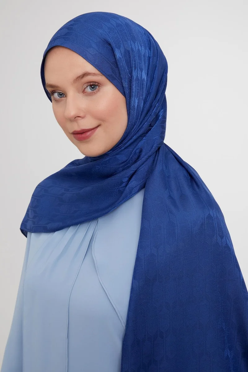 Levidor Denim Blue Geometric Pattern Jacquard Janjan Shawl
