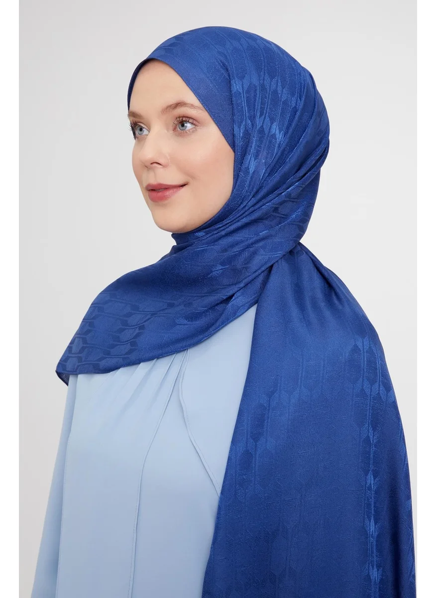 Levidor Denim Blue Geometric Pattern Jacquard Janjan Shawl