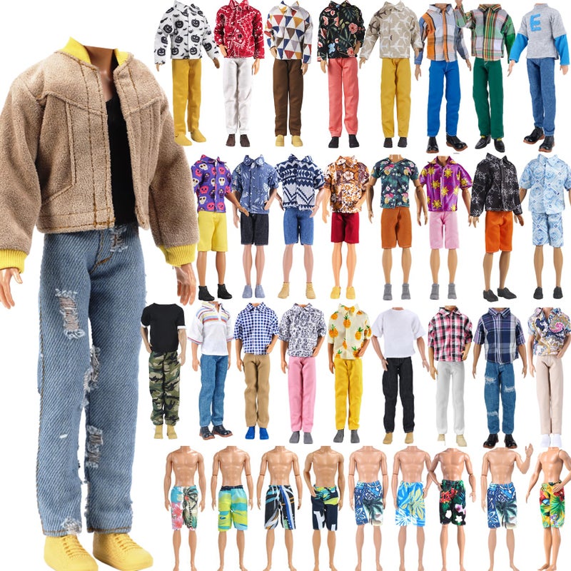 E-TING ETING 10 Sets Casual Varsity Jacket Set 5 Sets Casual Outfit for 12 Boy Doll with 5 Pairs Shoes Vintage Lightweight Suede Bomber Jackets Casual Wear Clothes - Image 3