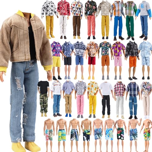 E-TING ETING 10 Sets Casual Varsity Jacket Set 5 Sets Casual Outfit for 12 Boy Doll with 5 Pairs Shoes Vintage Lightweight Suede Bomber Jackets Casual Wear Clothes - Image 1