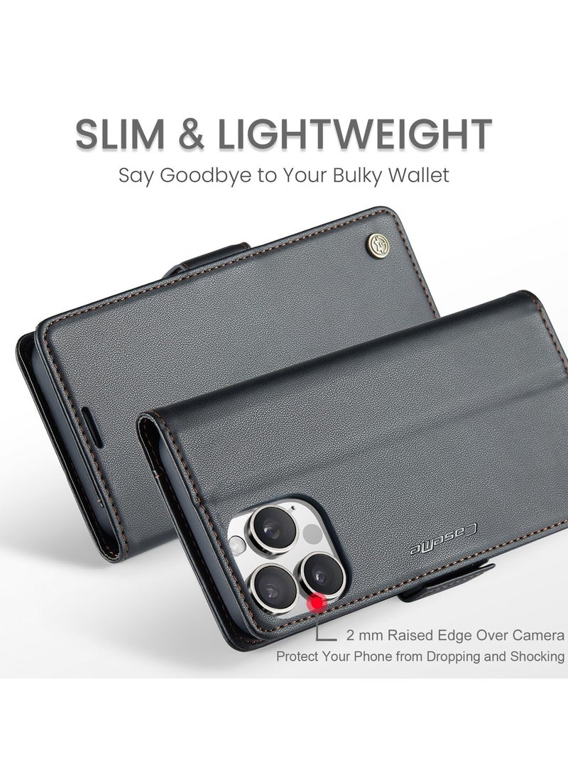 CaseMe Phone Case Luxury PU Leather Design Anti Fingerprint 023 Flip Cover Card Slot Holder Cover For Iphone 16 Pro Max (Black) - Image 3