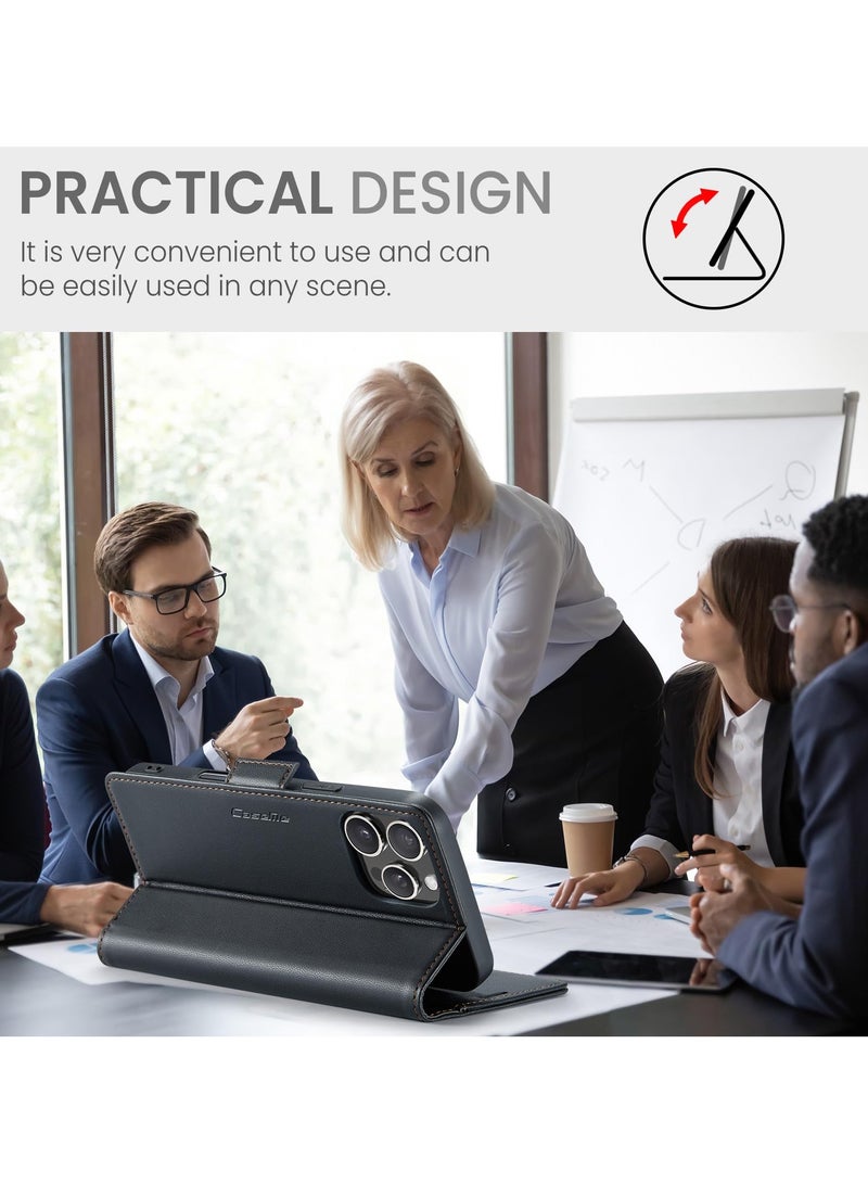 CaseMe Phone Case Luxury PU Leather Design Anti Fingerprint 023 Flip Cover Card Slot Holder Cover For Iphone 16 Pro Max (Black) - Image 2