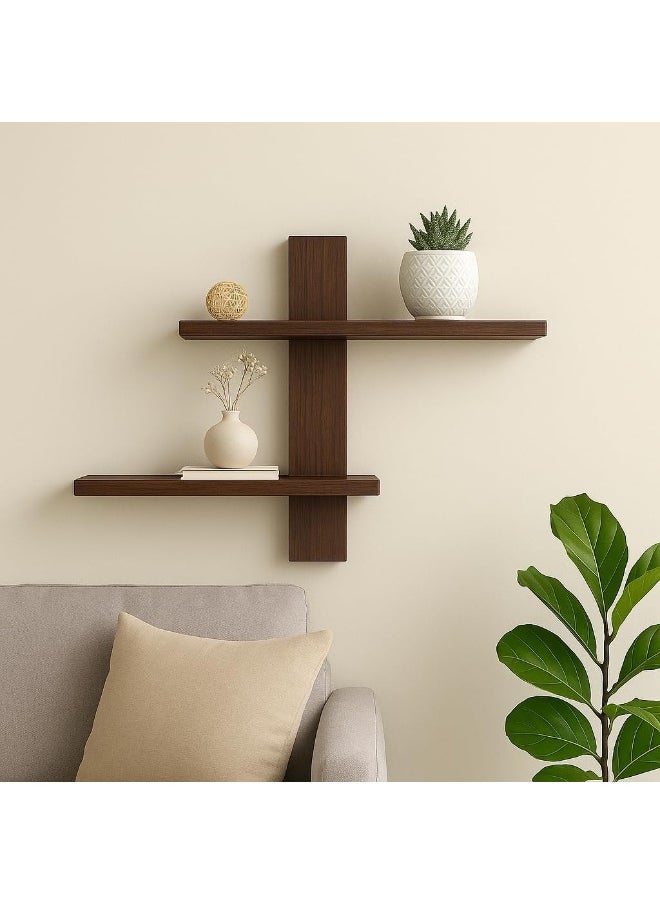 Horoof Home Horoof Home® Two-Tier Wooden Floating Shelf – Modern Wall-Mounted Storage & Display Rack for Living Room, Bedroom & Office  - Image 2