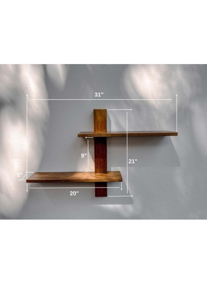 Horoof Home Horoof Home® Two-Tier Wooden Floating Shelf – Modern Wall-Mounted Storage & Display Rack for Living Room, Bedroom & Office  - Image 3