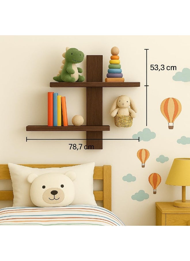 Horoof Home Horoof Home® Two-Tier Wooden Floating Shelf – Modern Wall-Mounted Storage & Display Rack for Living Room, Bedroom & Office  - Image 4