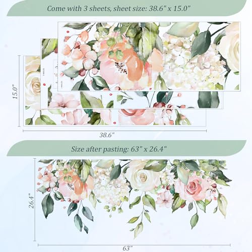 VePret Flowers Leaves Wall Decals Peel and Stick, Large Floral Flowers Wall Stickers, Removable Vine Home Decor Art for Bedroom Living Room Classroom Office - Image 2