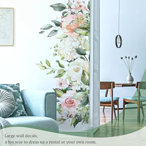 VePret Flowers Leaves Wall Decals Peel and Stick, Large Floral Flowers Wall Stickers, Removable Vine Home Decor Art for Bedroom Living Room Classroom Office - Image 4