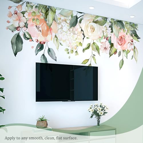 VePret Flowers Leaves Wall Decals Peel and Stick, Large Floral Flowers Wall Stickers, Removable Vine Home Decor Art for Bedroom Living Room Classroom Office - Image 5