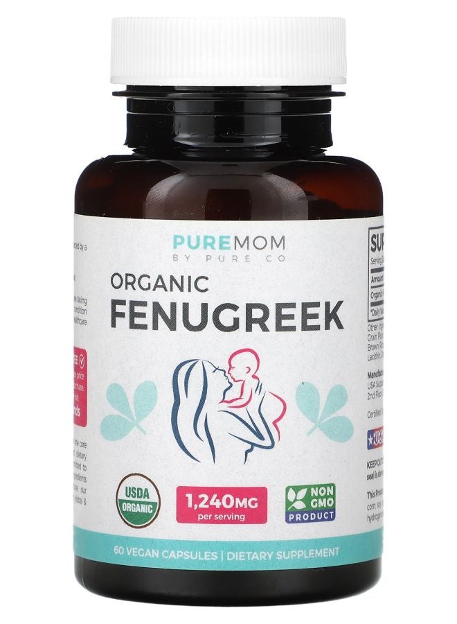 Pure Mom Organic Fenugreek 1240 mg 60 Vegan Capsules (620 mg per Capsule) (620 mg per Vegan Capsule)