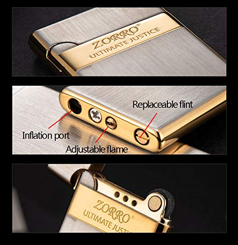 Malisseladi Soft Flame Copper Brass Cigar Lighter Torch Cigarette Lighter Refillable Butane Lighter Wheel Flint Ingnition Portable Slim Lighter Adjustable Flame Dial,Birthday Gifts for Men Dad Husband (Silver) - Image 2