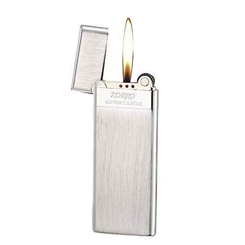 Malisseladi Soft Flame Copper Brass Cigar Lighter Torch Cigarette Lighter Refillable Butane Lighter Wheel Flint Ingnition Portable Slim Lighter Adjustable Flame Dial,Birthday Gifts for Men Dad Husband (Silver) - Image 1