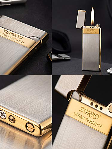 Malisseladi Soft Flame Copper Brass Cigar Lighter Torch Cigarette Lighter Refillable Butane Lighter Wheel Flint Ingnition Portable Slim Lighter Adjustable Flame Dial,Birthday Gifts for Men Dad Husband (Silver) - Image 3