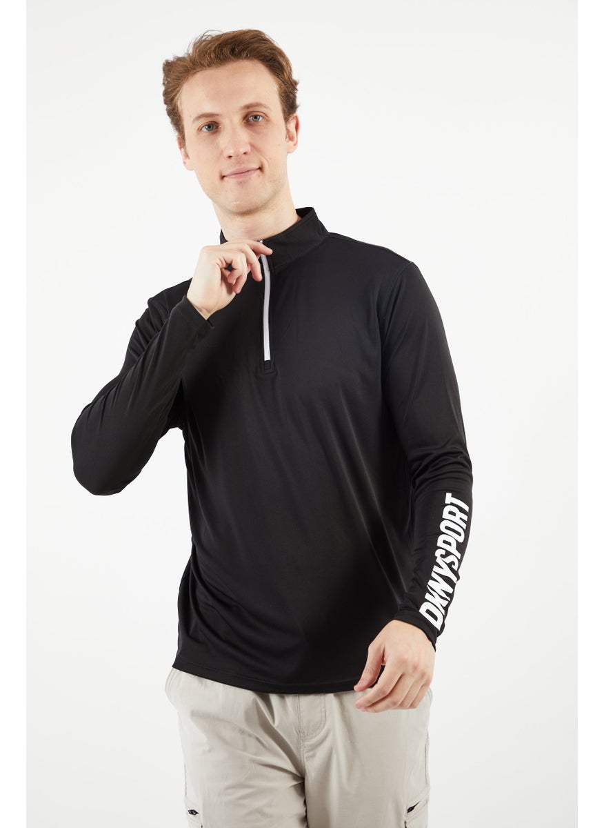 DKNY Sport Men Mock Neck Brand Logo Print Long Sleeves Half Zip Jacket, Black  - Image 1