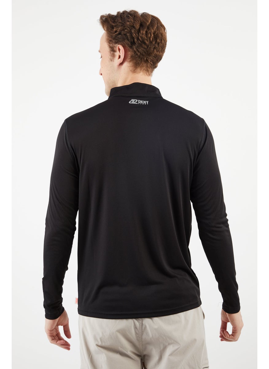 DKNY Sport Men Mock Neck Brand Logo Print Long Sleeves Half Zip Jacket, Black  - Image 3