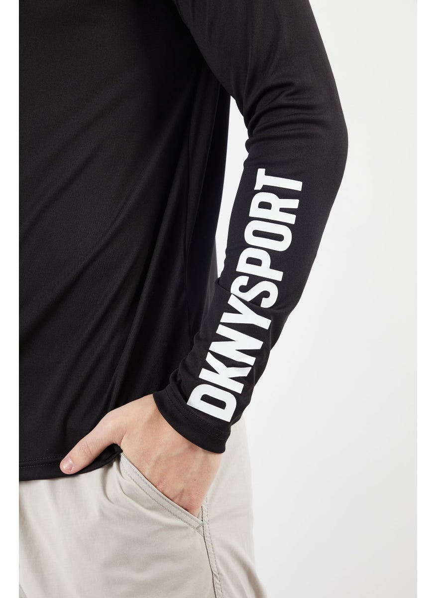 DKNY Sport Men Mock Neck Brand Logo Print Long Sleeves Half Zip Jacket, Black  - Image 2