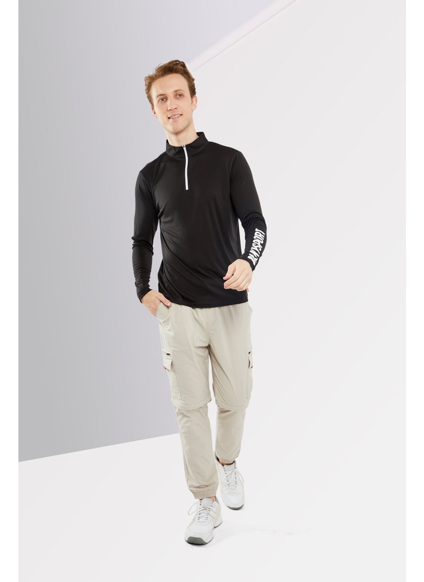 DKNY Sport Men Mock Neck Brand Logo Print Long Sleeves Half Zip Jacket, Black  - Image 4