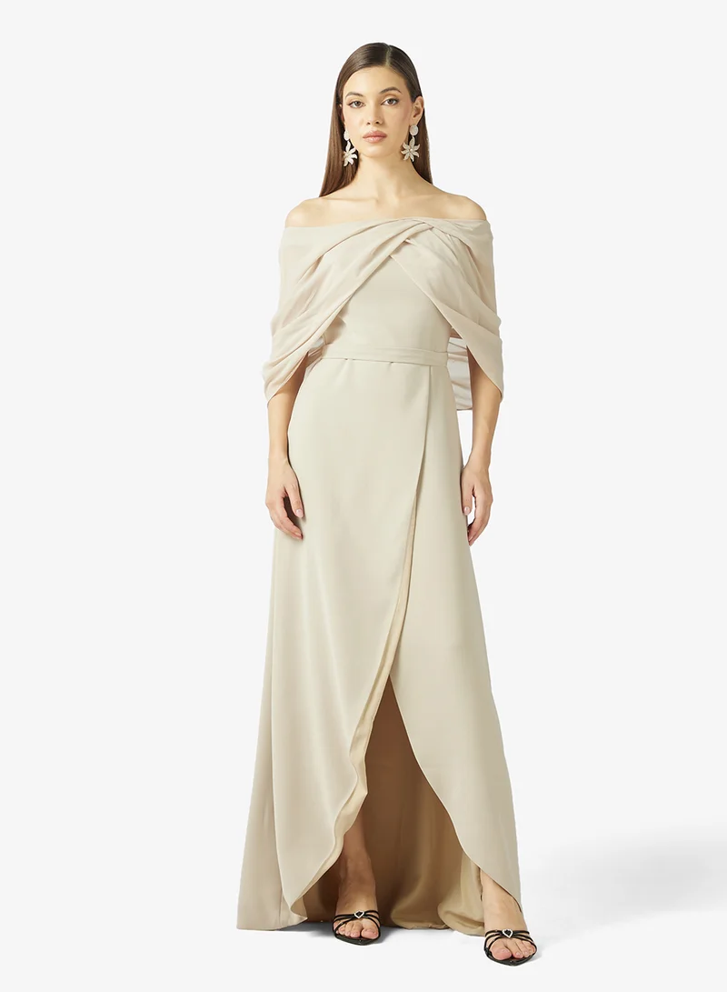 Namshi x Off Shoulder Pleat A Line Assymetric Dress