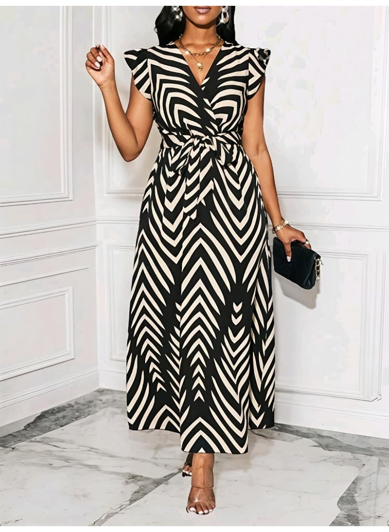 Shein Women V-Neck Cinched Waist Flared Dress FROM SHEIN - Image 1