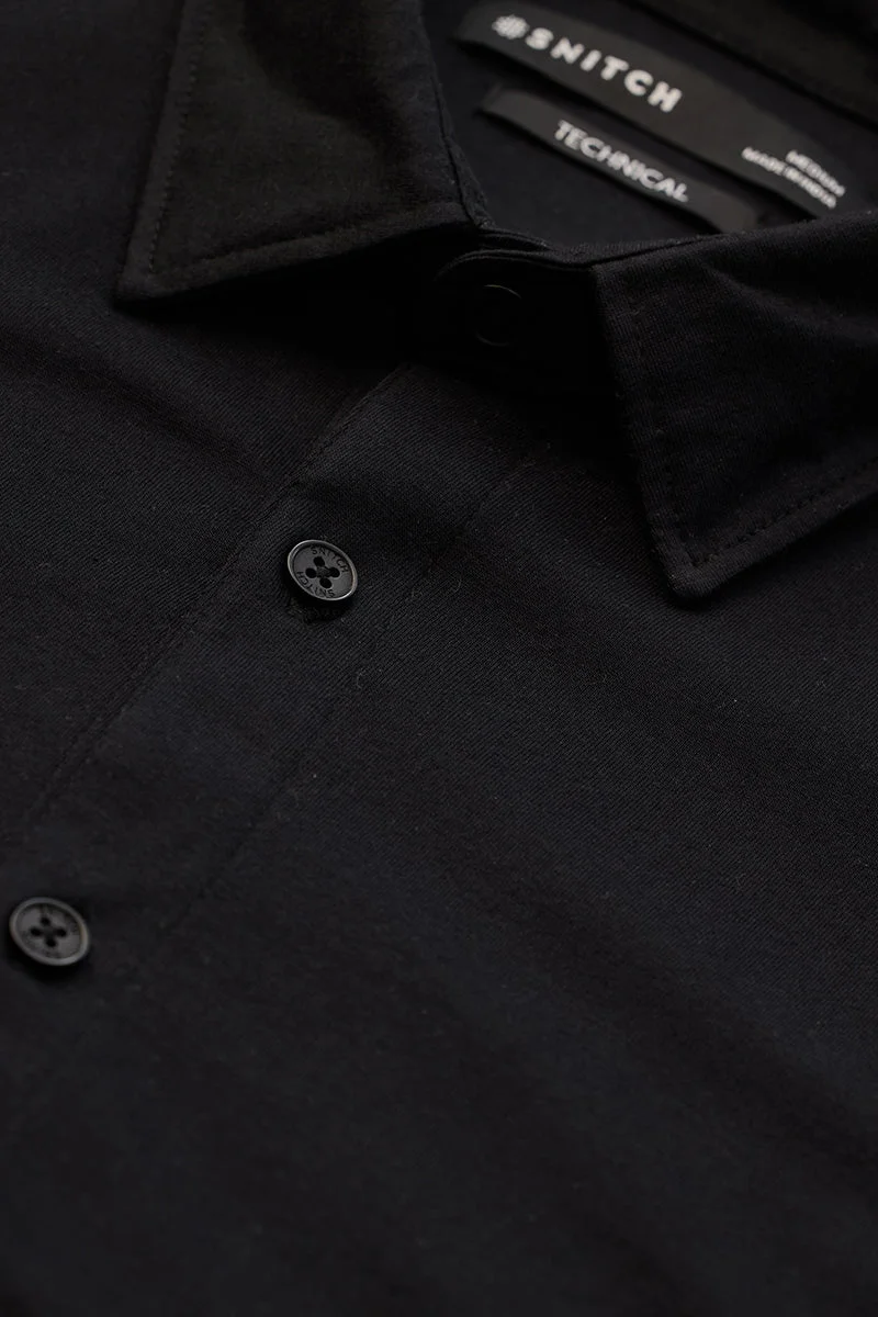 SNITCH Black Solid Slim Fit Shirt