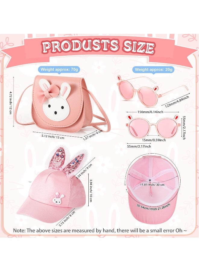 Cute Rabbit Handbag Set for Girls, 3 Pcs Adjustable Strap Shoulder Bags, Leather Crossbody Bag with Bunny Hats and Cartoon Sunglasses, Perfect Gift for Toddlers in Pink  - Image 2