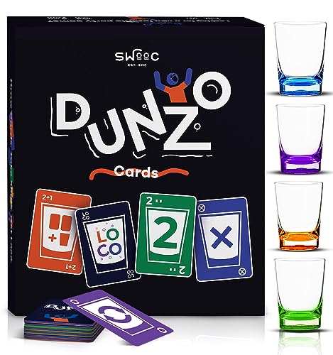 SWOOC DUNZO Hydrating Version of Classic Card Game with 4 Unbreakable Glasses Draw Two Skip Reverse Get Loco Fun Party Game Funny Gifts Card Games - Image 1