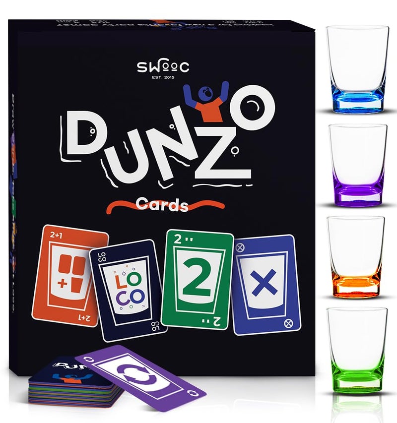 SWOOC DUNZO Hydrating Version of Classic Card Game with 4 Unbreakable Glasses Draw Two Skip Reverse Get Loco Fun Party Game Funny Gifts Card Games - Image 4