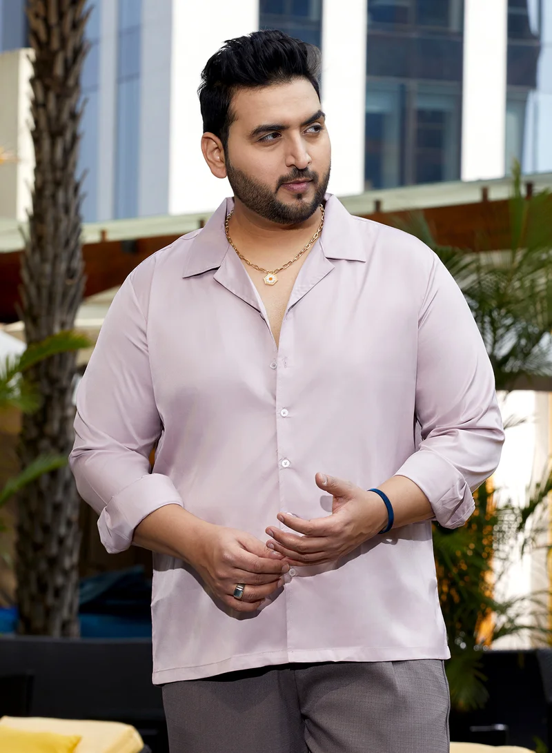 انستافاب بلس قميص رجالي وردي بلون الخوخ بقصة كوبانية مريحة للمناسبات الكاجوال
