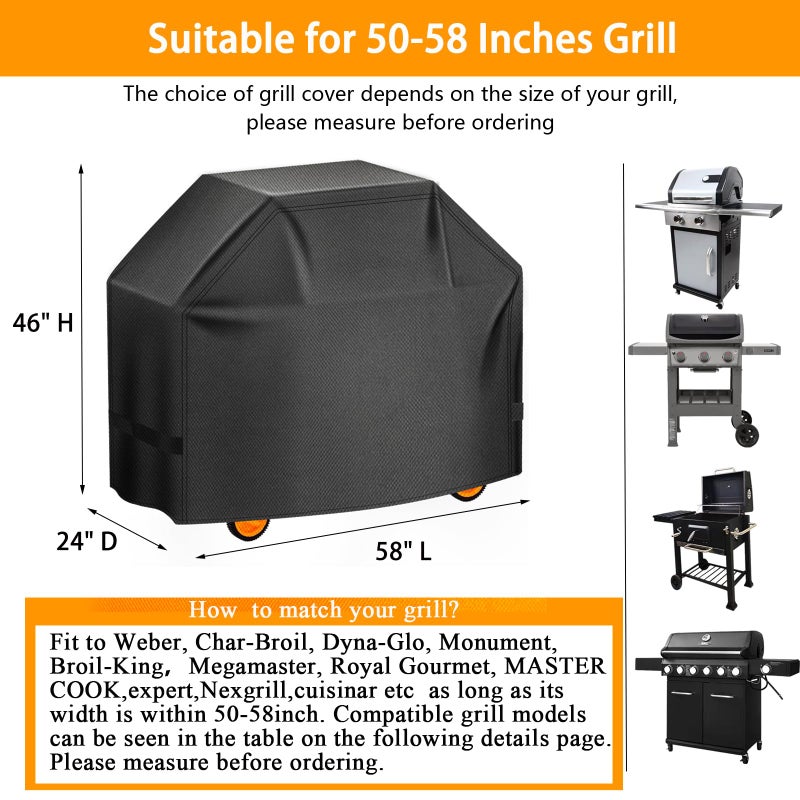 Aoretic Grill Cover, 58 inch Heavy Duty BBQ Gas Grill Cover for Outdoor Grill, Charbroil Barbecue Waterproof for Weber Char-Broil Monument, Dyna-glo Nexgrill T-Spun Polyester - Image 2