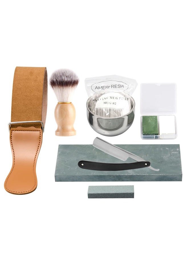 Grandslam Shaving Straight Razor Kit, Steel Cutthroat Straight Razor With Leather Strop, Sharpening Stone, Shaving Brush, Stainless Steel Shaving Bowl, Shaving Soap, Gift for Men - Image 1