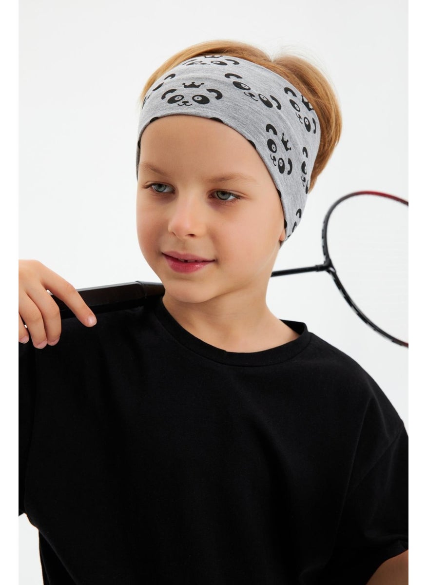 Babygiz Gray Patterned-Black Boy's Cotton Combed Oversize Camouflage T-Shirt Bandana Double Set  - Image 3