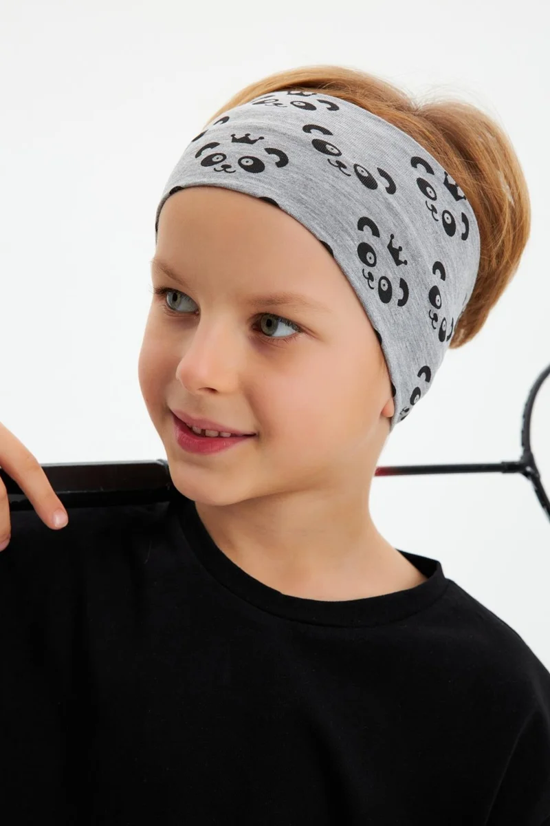 Babygiz Gray Patterned-Black Boy's Cotton Combed Oversize Camouflage T-Shirt Bandana Double Set