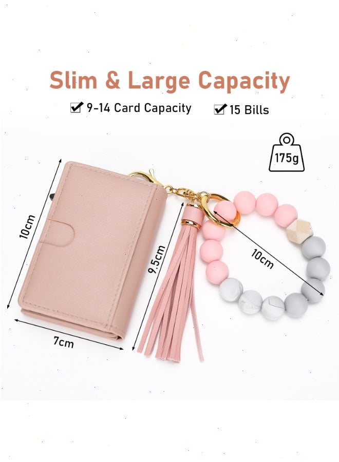 نوتوبوليس محفظة بطاقات نسائية رفيعة من الجلد مع حامل بطاقات مانع للترددات اللاسلكية للسيدات مع سوار من السيليكون المزين بالخرز محفظة صغيرة ثلاثية الطيات هدية للفتيات - Image 2
