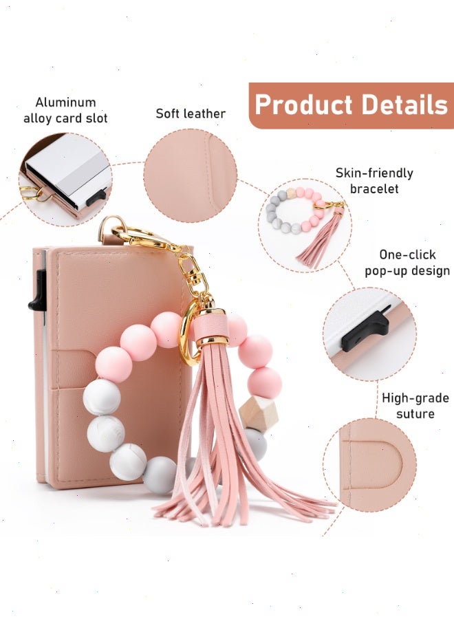 نوتوبوليس محفظة بطاقات نسائية رفيعة من الجلد مع حامل بطاقات مانع للترددات اللاسلكية للسيدات مع سوار من السيليكون المزين بالخرز محفظة صغيرة ثلاثية الطيات هدية للفتيات - Image 3