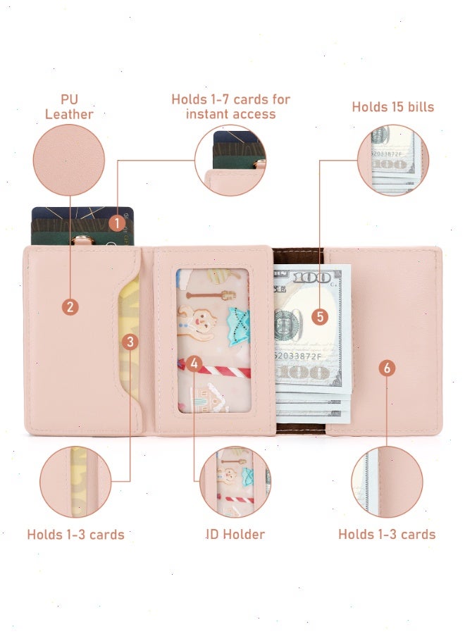 نوتوبوليس محفظة بطاقات نسائية رفيعة من الجلد مع حامل بطاقات مانع للترددات اللاسلكية للسيدات مع سوار من السيليكون المزين بالخرز محفظة صغيرة ثلاثية الطيات هدية للفتيات - Image 4