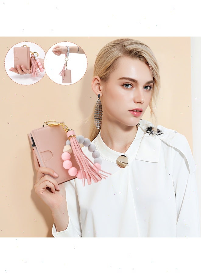 نوتوبوليس محفظة بطاقات نسائية رفيعة من الجلد مع حامل بطاقات مانع للترددات اللاسلكية للسيدات مع سوار من السيليكون المزين بالخرز محفظة صغيرة ثلاثية الطيات هدية للفتيات - Image 5