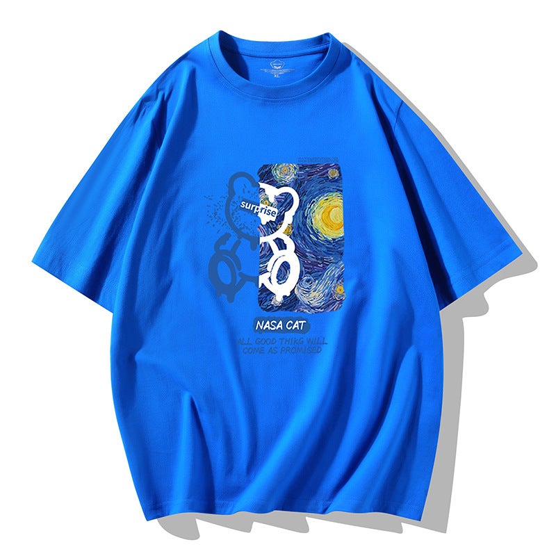 2025 Summer Short-Sleeved T-Shirt For Men, Korean Style Ins Printed Cotton Base Shirt, Trendy Brand Round Neck Half-Sleeve T-Shirt Men'S T-Shirt - Image 4