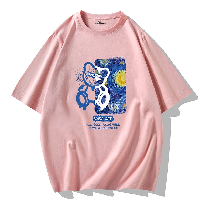 2025 Summer Short-Sleeved T-Shirt For Men, Korean Style Ins Printed Cotton Base Shirt, Trendy Brand Round Neck Half-Sleeve T-Shirt Men'S T-Shirt - Image 1