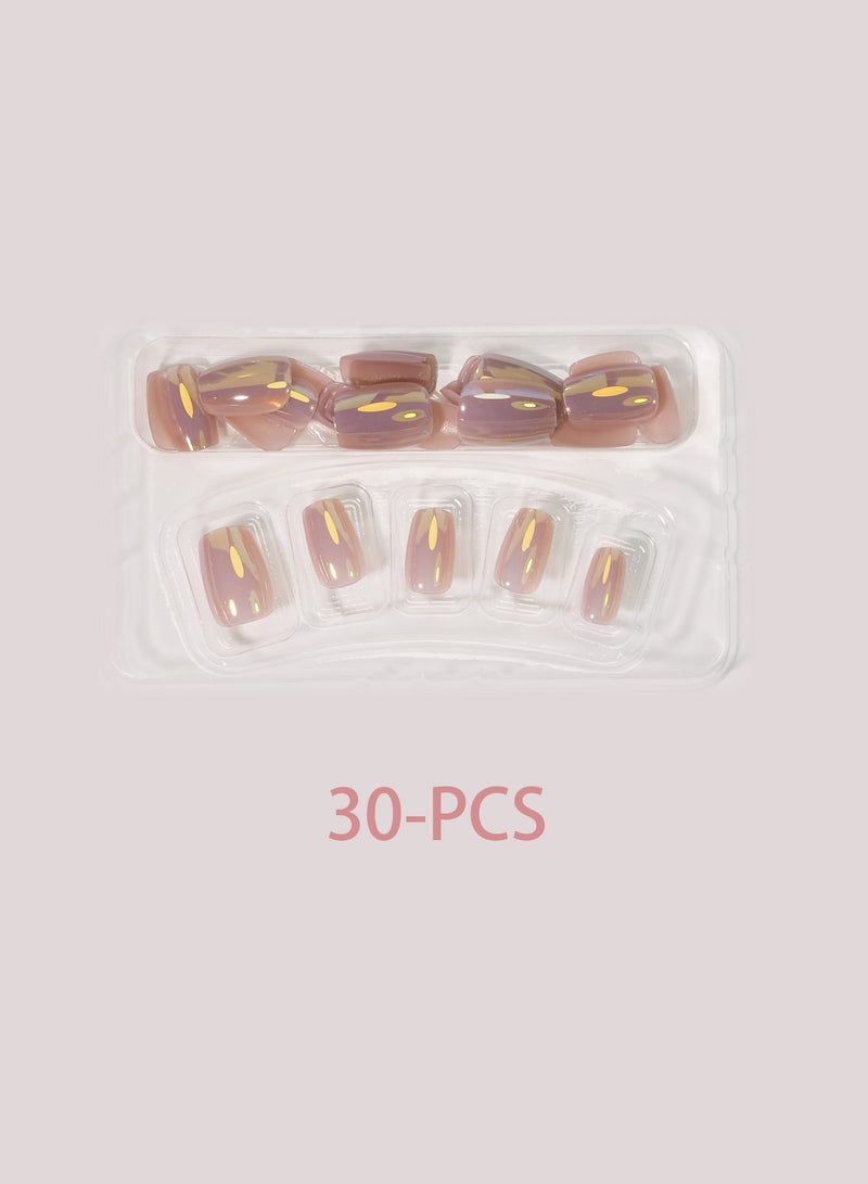 30 Pcs Press on Nails Short Length, Aurora Chrome Ombre Fake Nails with Jelly Glue Tabs, Reusable Iridescent Gradient False Nails, Glue-Free Stick on Manicure - Image 2