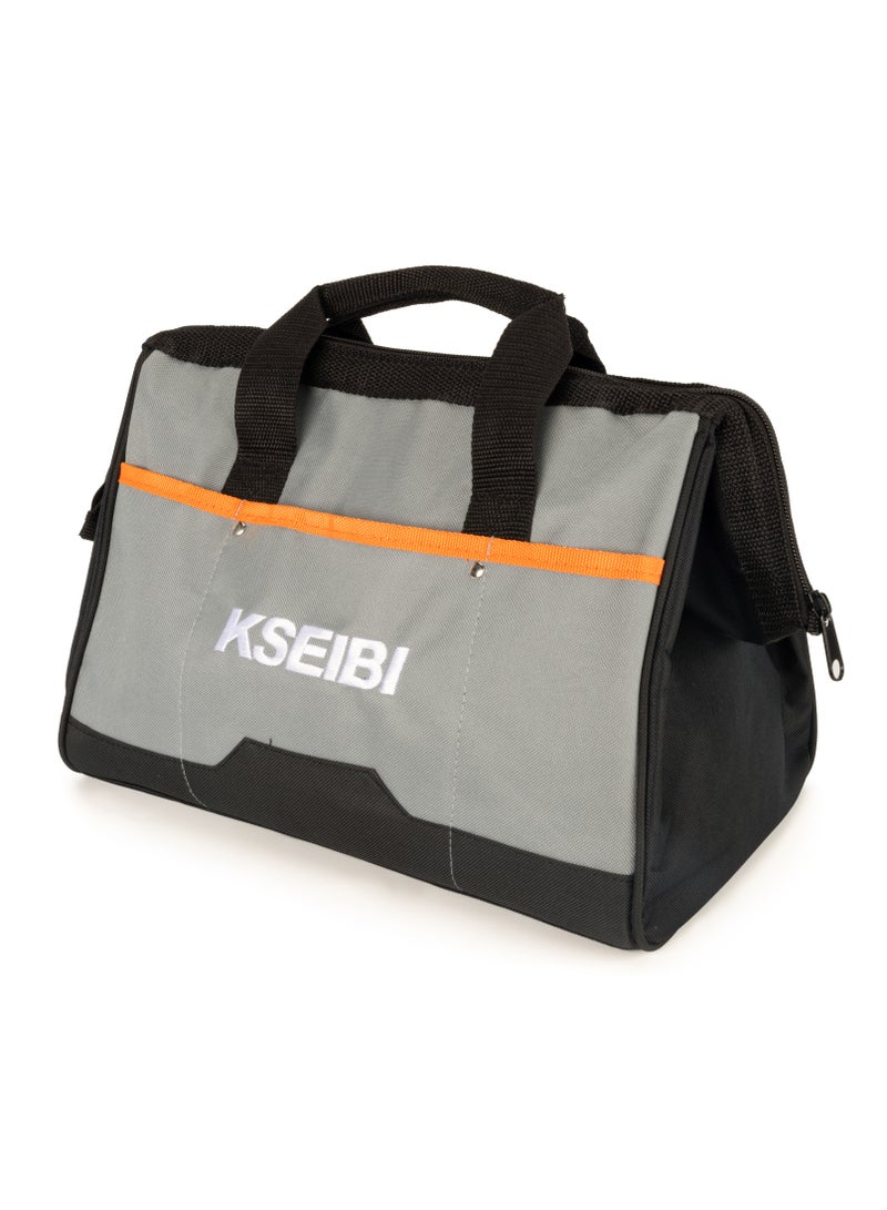 KSEIBI Tool Bag 16 Inch Canvas, Large Carry Bag, Heavy Duty Tool Bag with Brass zipper and pockets, tool bag for cars, drill, garden, and electrician, Storage Wrenches & Pliers, Black & Grey - Image 1