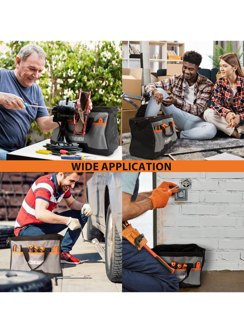 KSEIBI Tool Bag 16 Inch Canvas, Large Carry Bag, Heavy Duty Tool Bag with Brass zipper and pockets, tool bag for cars, drill, garden, and electrician, Storage Wrenches & Pliers, Black & Grey - Image 2