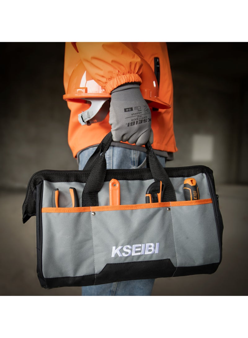 KSEIBI Tool Bag 16 Inch Canvas, Large Carry Bag, Heavy Duty Tool Bag with Brass zipper and pockets, tool bag for cars, drill, garden, and electrician, Storage Wrenches & Pliers, Black & Grey - Image 3