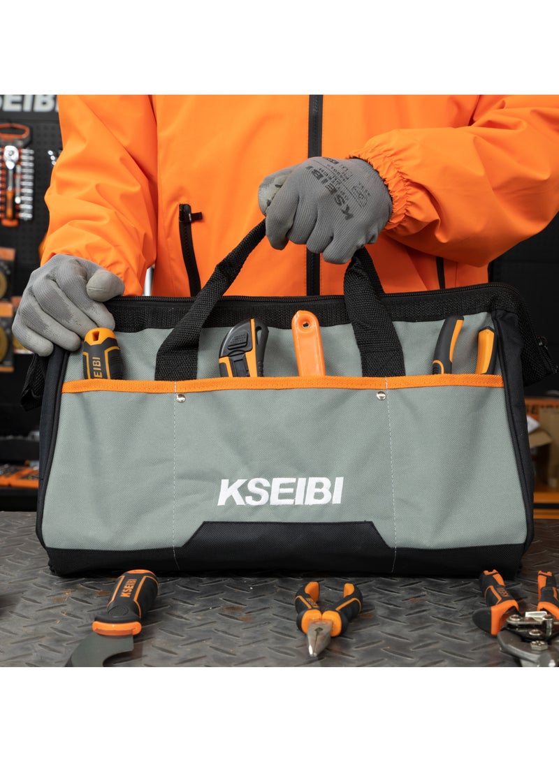 KSEIBI Tool Bag 16 Inch Canvas, Large Carry Bag, Heavy Duty Tool Bag with Brass zipper and pockets, tool bag for cars, drill, garden, and electrician, Storage Wrenches & Pliers, Black & Grey - Image 4